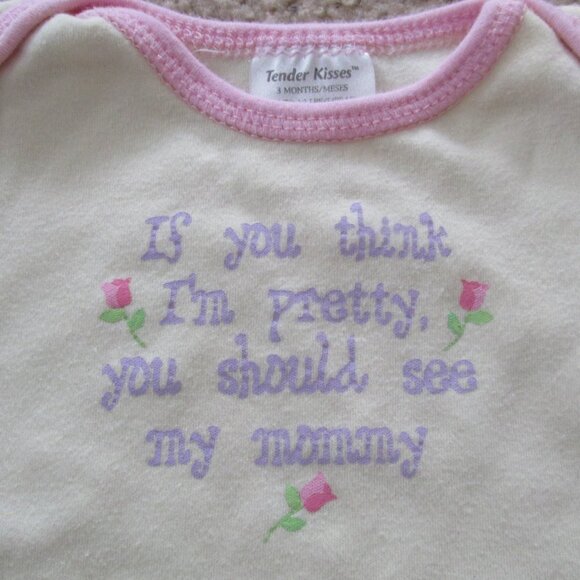 Tender Kisses One Piece Onesie Girl Size 3M Yellow Pink Short Sleeve Pretty Mama - Picture 2 of 4